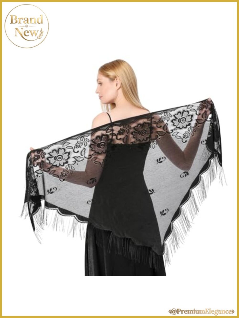 Lace Shawl Wrap Triangle Tassel Floral Crochet 100% Cotton Women